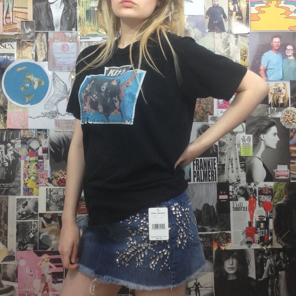 Free People Rhinestone Embellished Denim Miniskirt